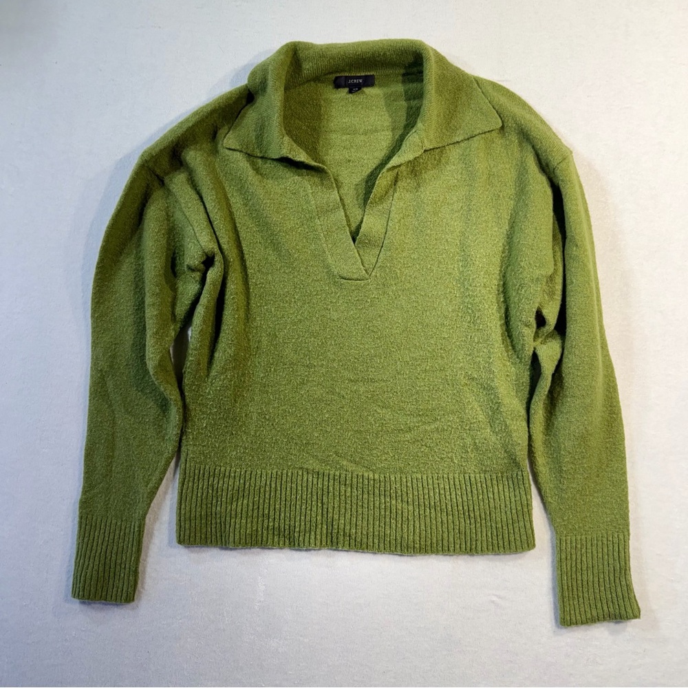 J. Crew Green Collared V-Neck Sweater in Supersoft Yarn